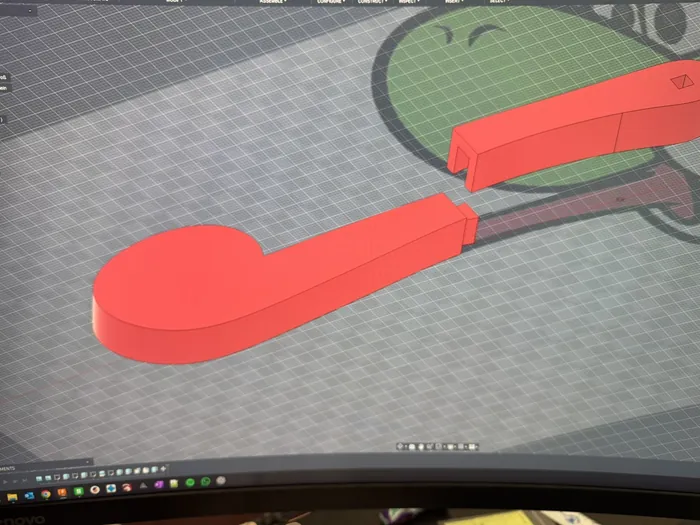 Ein roter Hebel als 3D-Modell am Bildschirm